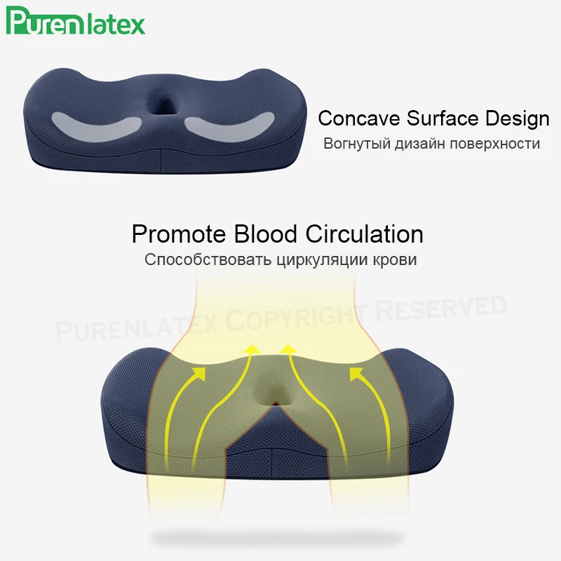 Purenlatex Comfort Memory Foam Seat Cushion for Hip and Tailbone Pain Office Chair Car & Coccyx Sciatica Back | Дом и сад