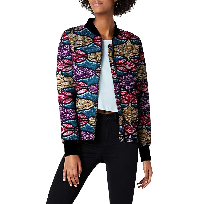 

African Traditional Style Colorful Print Women's Bomber Jackets Custom Made Wedding Outfit Lady's Baseball Coat