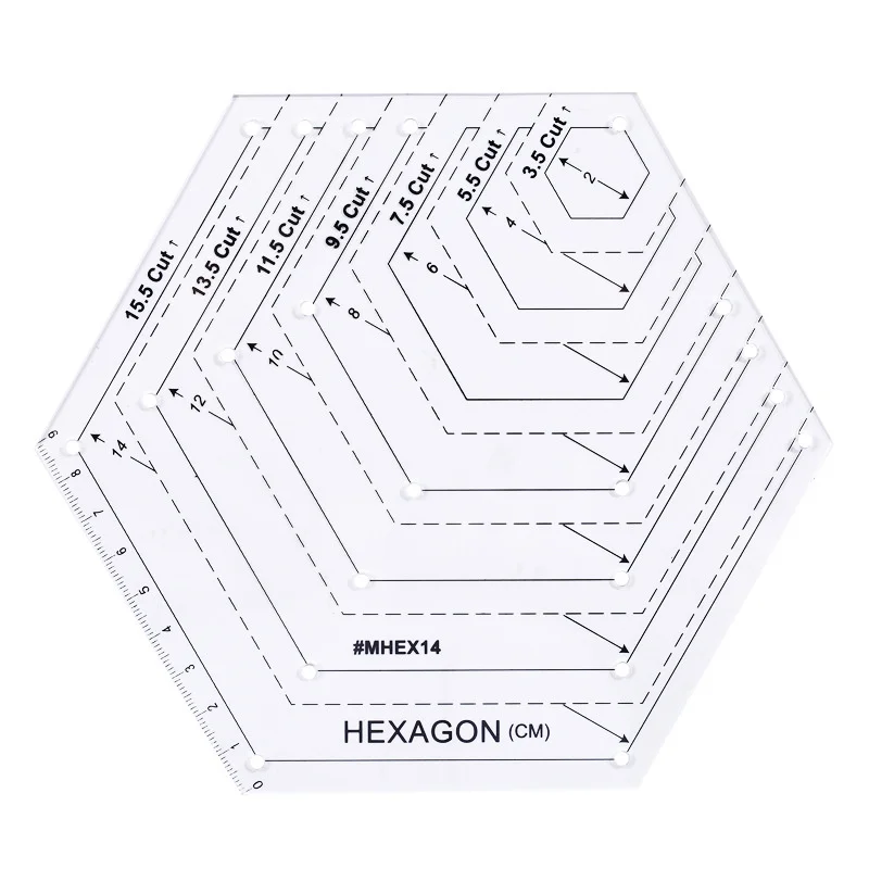 

Plastic 3mm Thickness Hexagon Acrylic Quilting Patchwork Ruler Customized Design#MHEX14