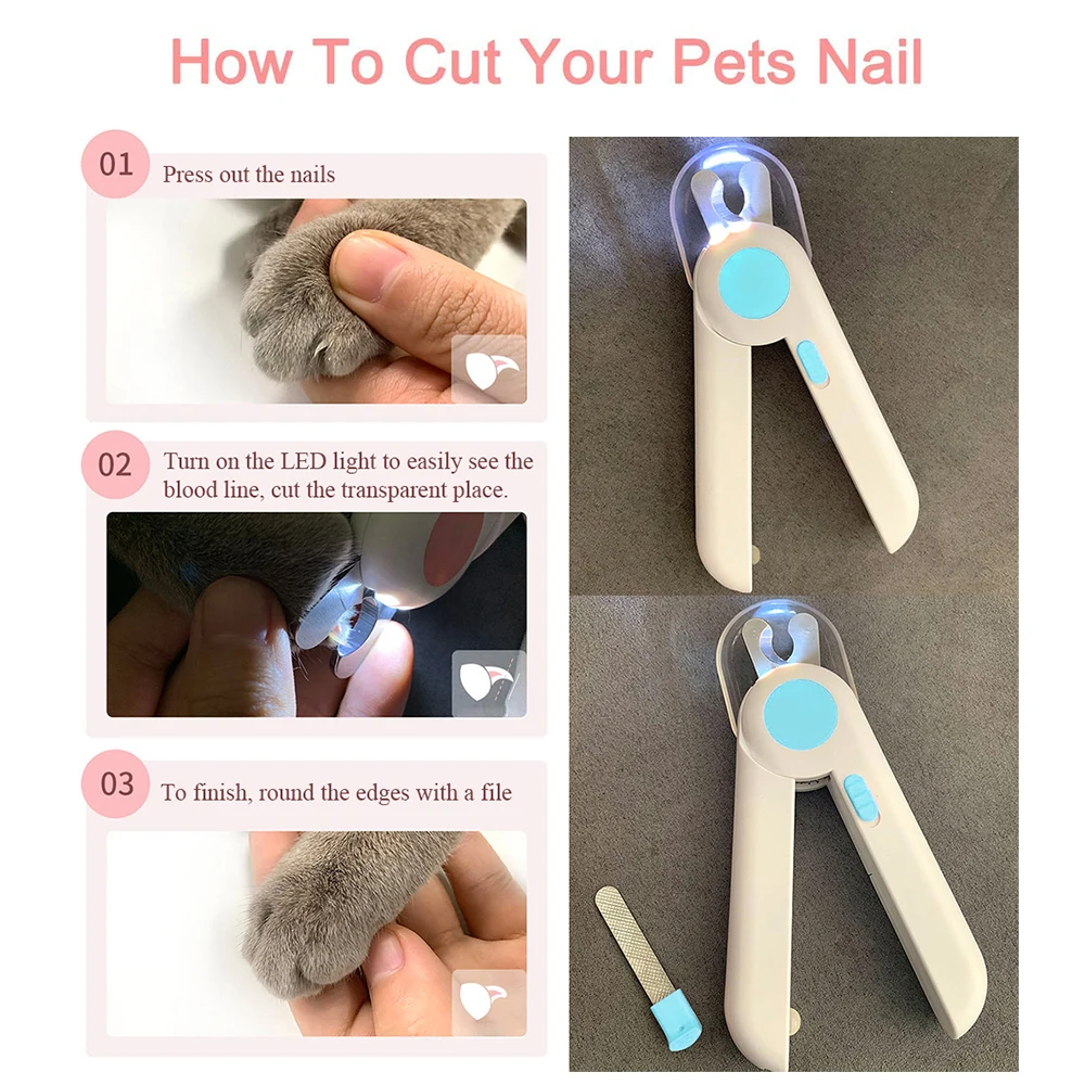 

Pet Dog Nail Clipper with LED Light Stainless Steel Scissors Cat Nail Cutter Clippers Trimmer Grinder Professional Grooming Tool
