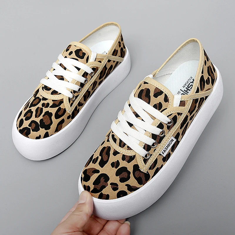 

Fashion Ladies Canvas Shoes Leopard Print Increased Sneakers Single Shoes Outdoor Casual Multicolor Single Cloth Shoes