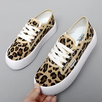 fashion ladies canvas shoes leopard print increased sneakers single shoes outdoor casual multicolor single cloth shoes