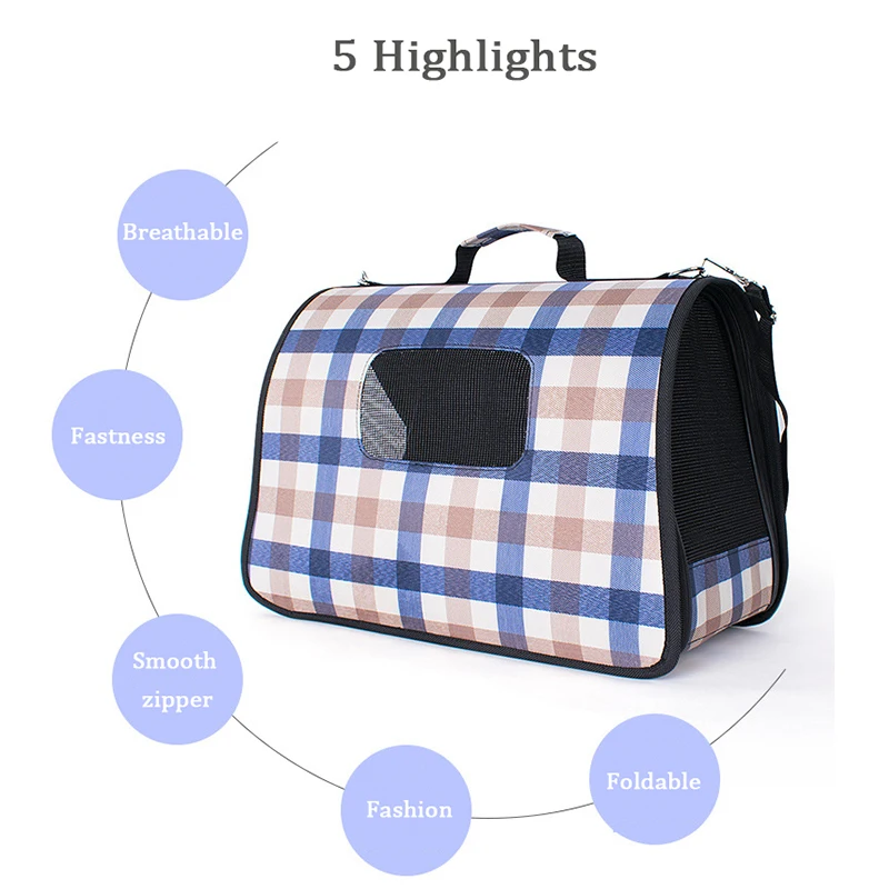 

Breathable Pet Bag Folding Single Shoulder Slung Hand Bag for Small Cats Dogs Bag Classic Grid Travel Bag Dog Cat Handbags