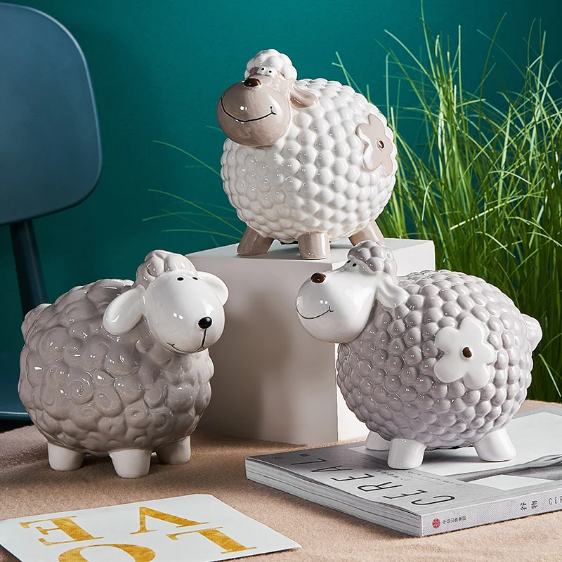 

Ceramic Animal Sheep Figurines Piggy Bank Home Decoration Accessories Safe Deposit Box Children Birthday Gifts Bedroom Decor