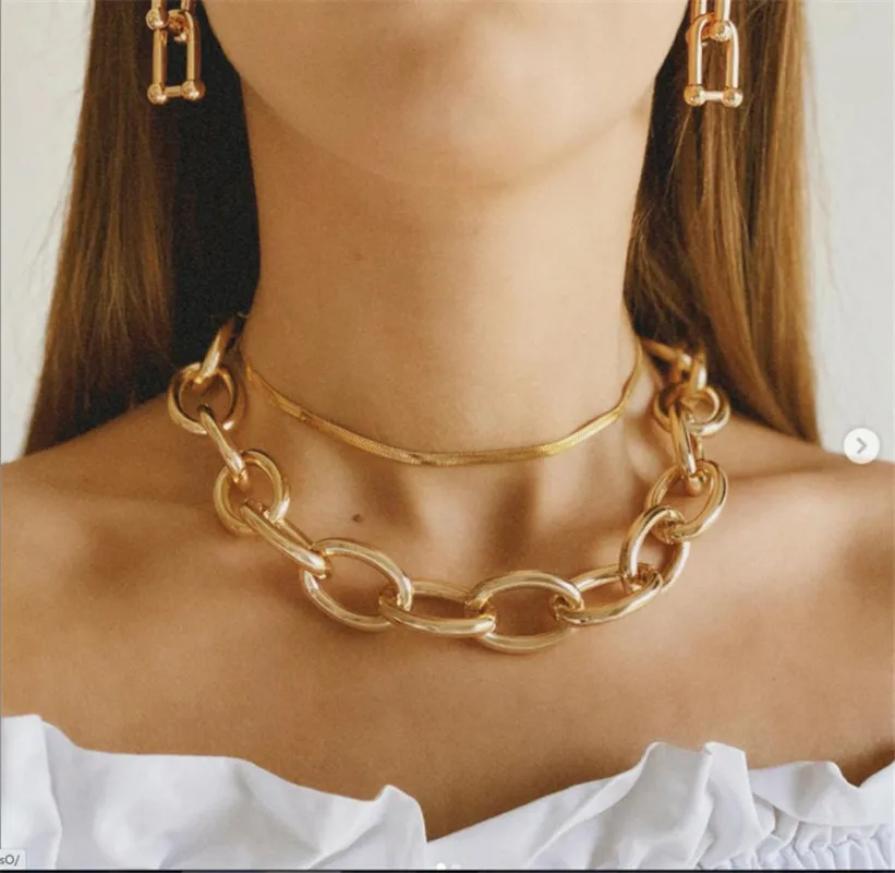 

Multilayer Hollow Cross Thick Necklace Men Vintage Gold Color Metal Snake Chain Clavicle Necklaces Girls Fashion Jewelry Gifts