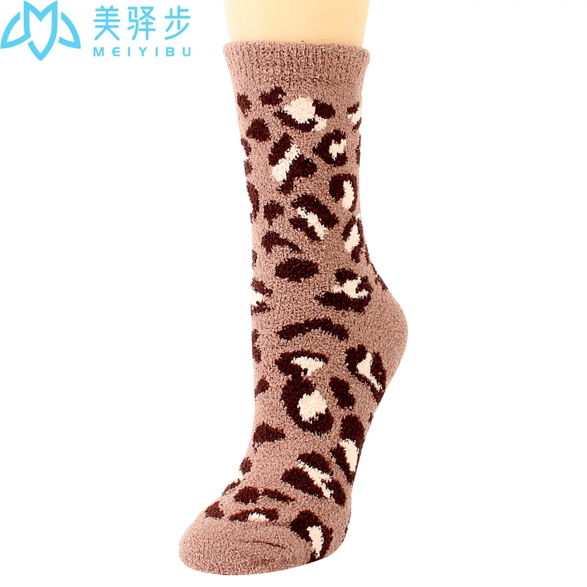 Winter Fashion Leopard Coral Velvet Female Socks 12 PAIRS PER SET Warm and Thick Soft and Comfortable