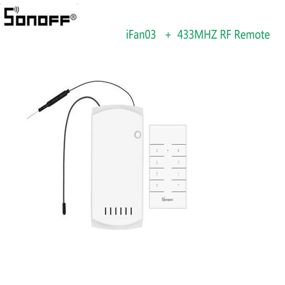 1 Set SONOFF IFan03+ RM433 потолочный вентилятор контроллер умный переключатель контроллер с радиочастотным пультом дистанционного управления WiFi потолочный вентилятор контроллер света - Комплект: 1 Set