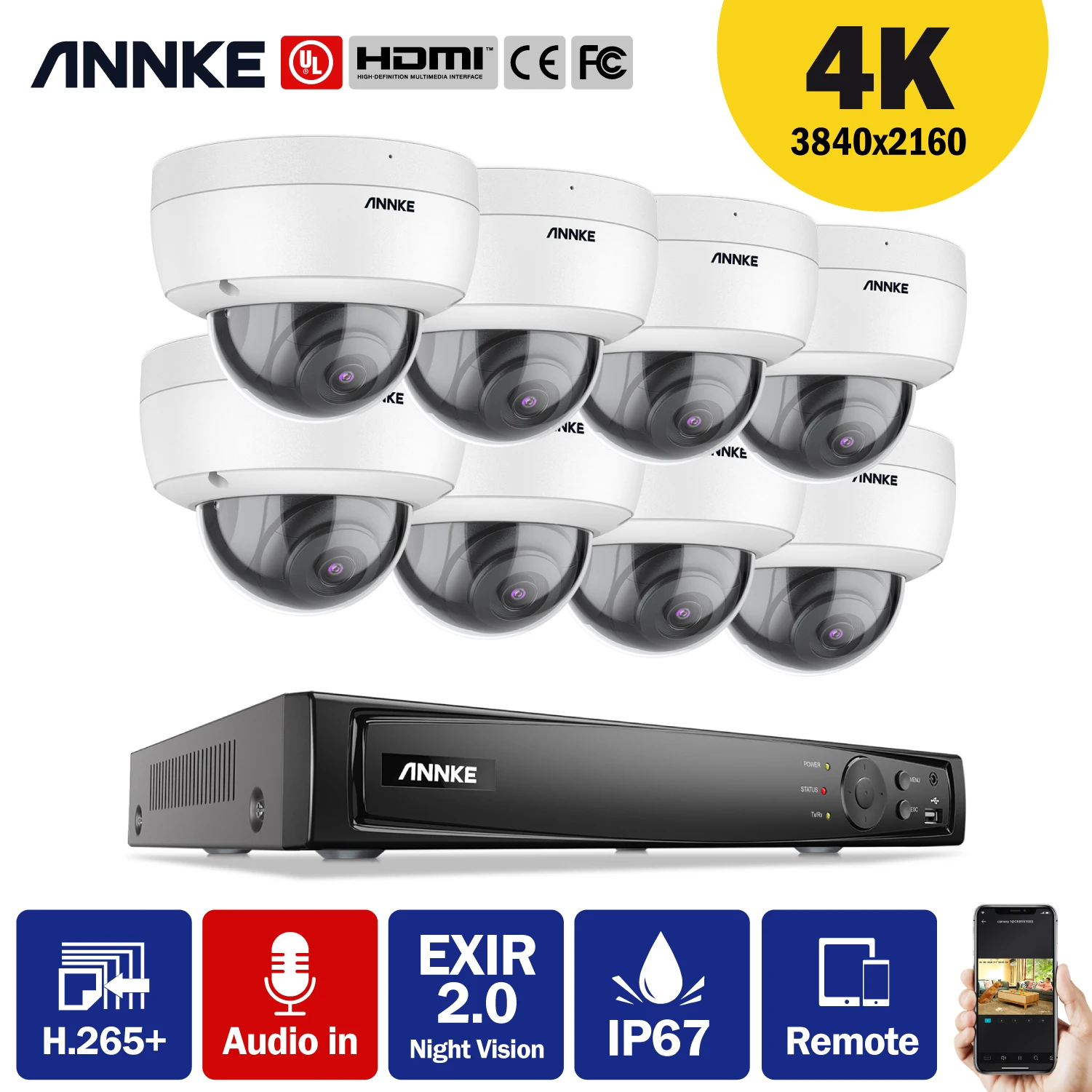 

Сетевая система видеонаблюдения ANNKE, видеорегистратор сетевого видеорегистратора, 8 Мп, FHD, 4K, строгая запись звука, 8 МП