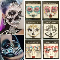 3d gem face sticker ghost skull face with diamond decoration fashion sexy face sticker prom holiday party face decoration