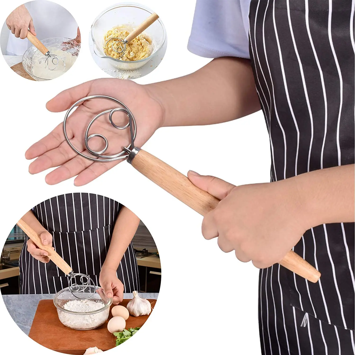 

Kitchen Baking Tools Dough Whisk Bread Mixer And Egg Beater Stainless Steel Blender For Bread Pastry Pizza Making