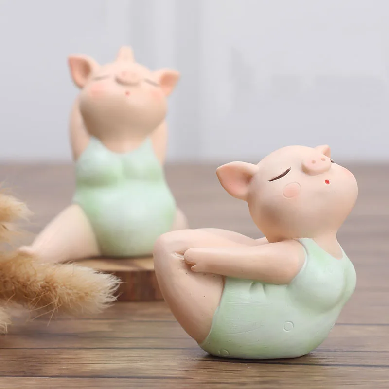 Nordic Ins Cartoon Resin Yoga Pig Sculpture Ornaments Home Living Room Desktop Bedroom Furnishings Crafts Children Birthday Gift | Дом и сад