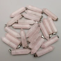 natural crystal stone rose quartz hexagon prism pendants charms for diy earrings necklace jewelry making