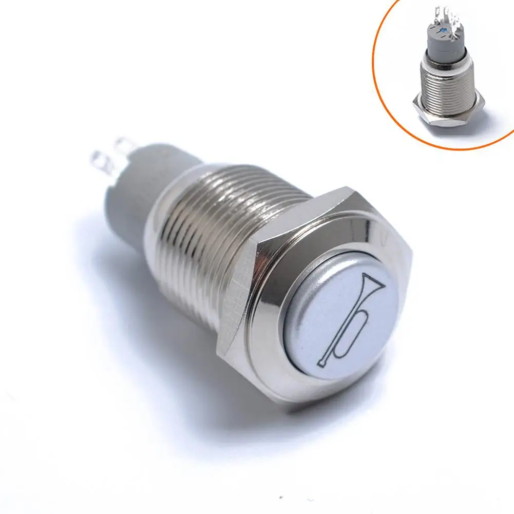 Dragonpad 12V 19mm Car Stainless Horn Push Button Light Switch Momentary Blue LED Marine Reset | Автомобили и мотоциклы