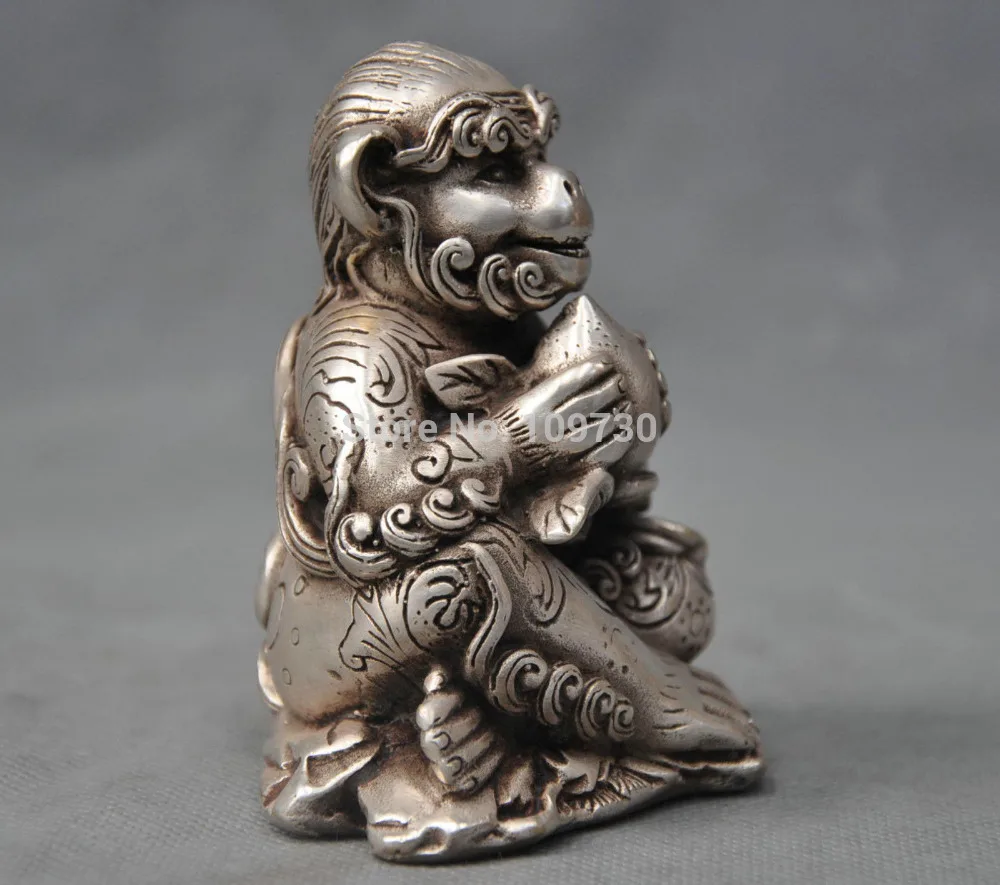 001318 5 дюймов китайская Серебряная бронзовая фэн-шуй зодиакальная обезьяна