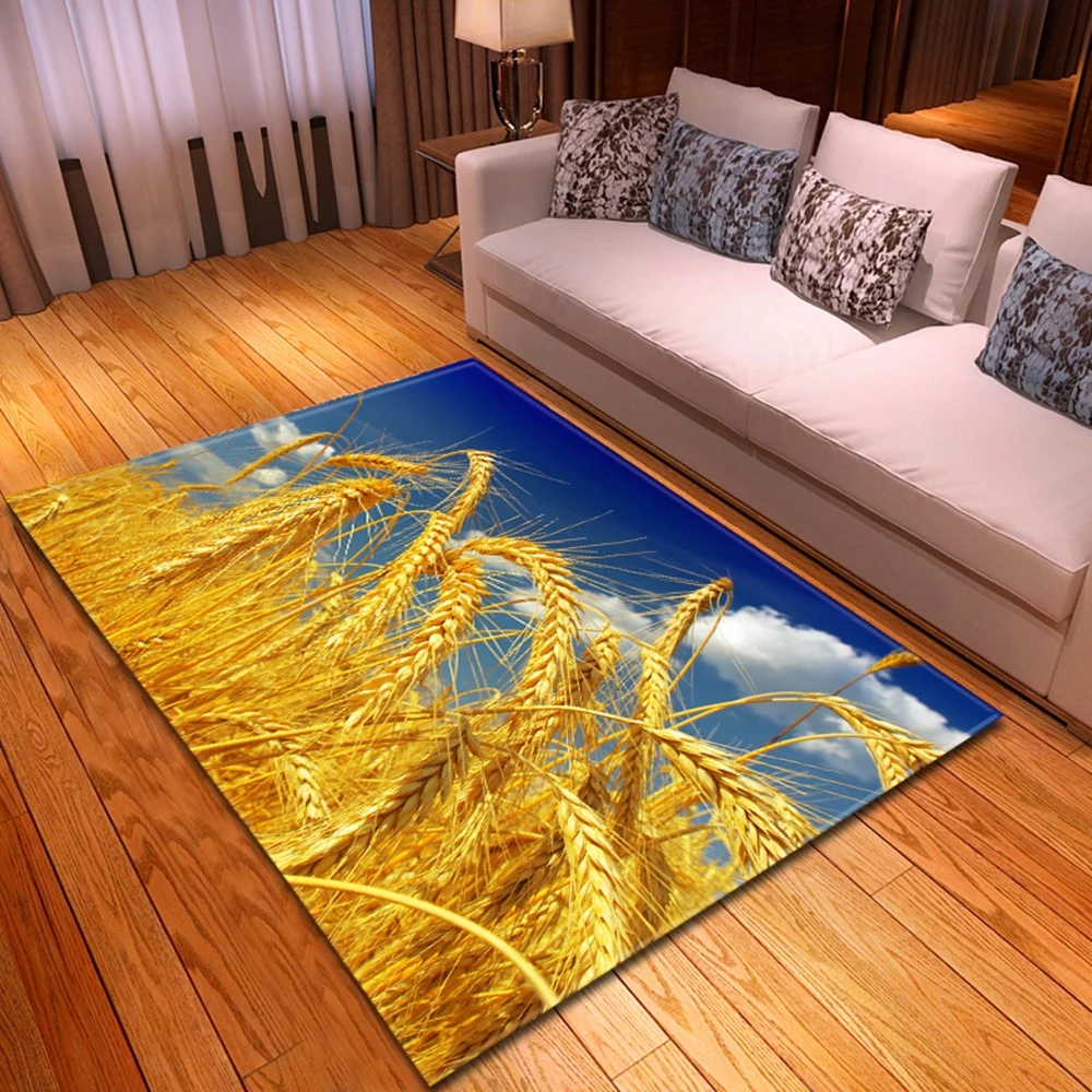 

Living Room Carpet Home Children Bedroom Bedside Decoration Floor Mat Wheat Field Pattern Flannel Room Rug Bathroom Hallway Kids