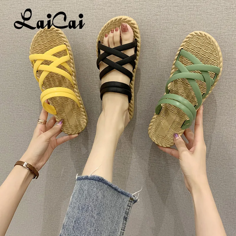 

LaiCai Flat Sandals Women Shoes Gladiator Open Toe Non-slip Soft Sandals Female Casual Roman Sandals Female Platform Beach Shoes