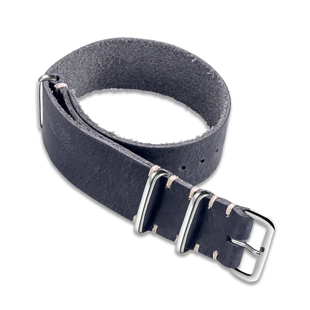 Ремешок для часов NATO из кожи премиум класса синий 18 мм 20 22 приятный