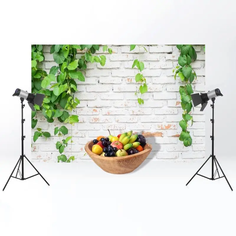 Фон для фотосъемки с зелеными растениями цветами кирпичной текстурой тканевая