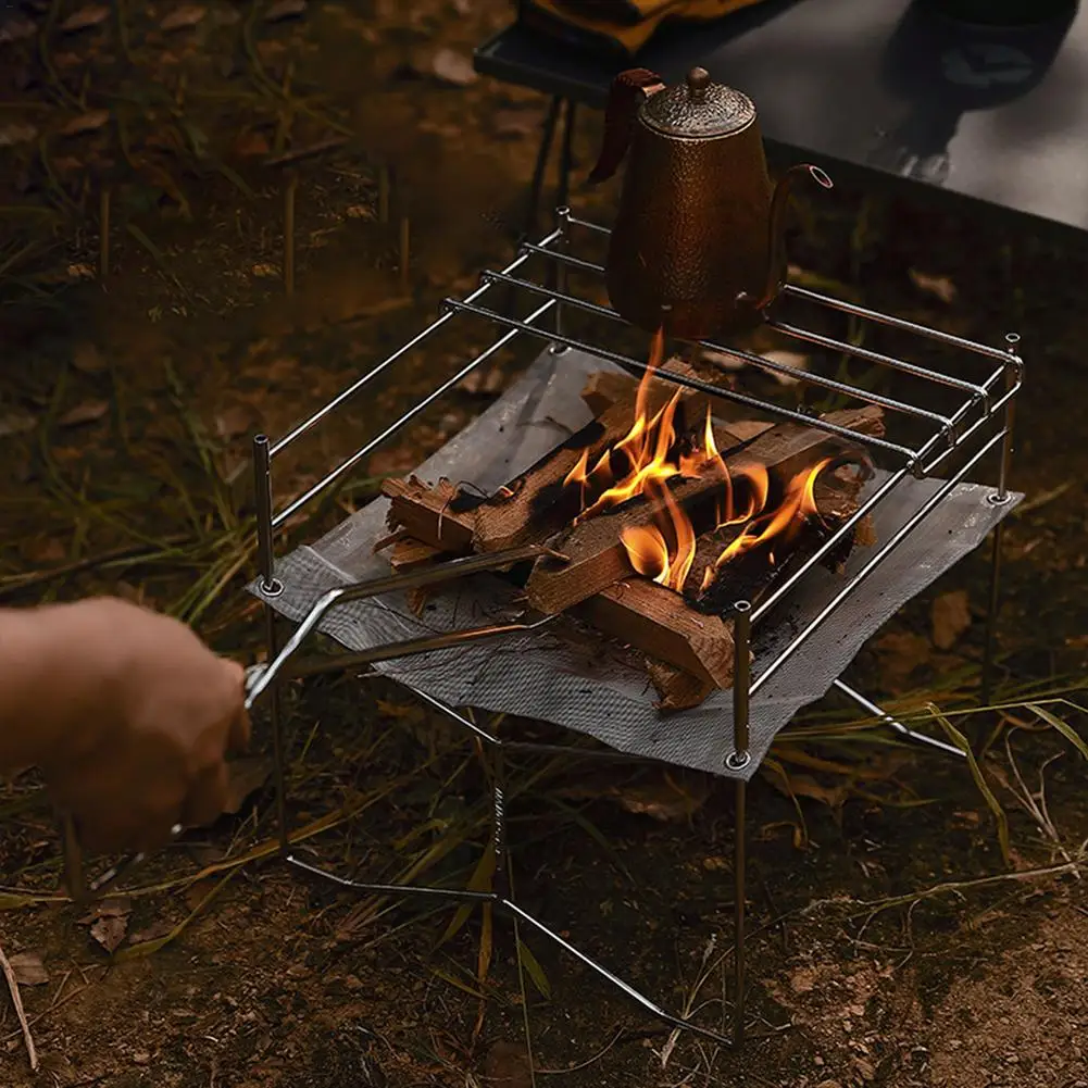 

Outdoor Foldable Stainless Steel Mesh Firewood Furnace Burn Pit Stand Carbon Heating Stove Rack Platform Charcoal Camping Tools