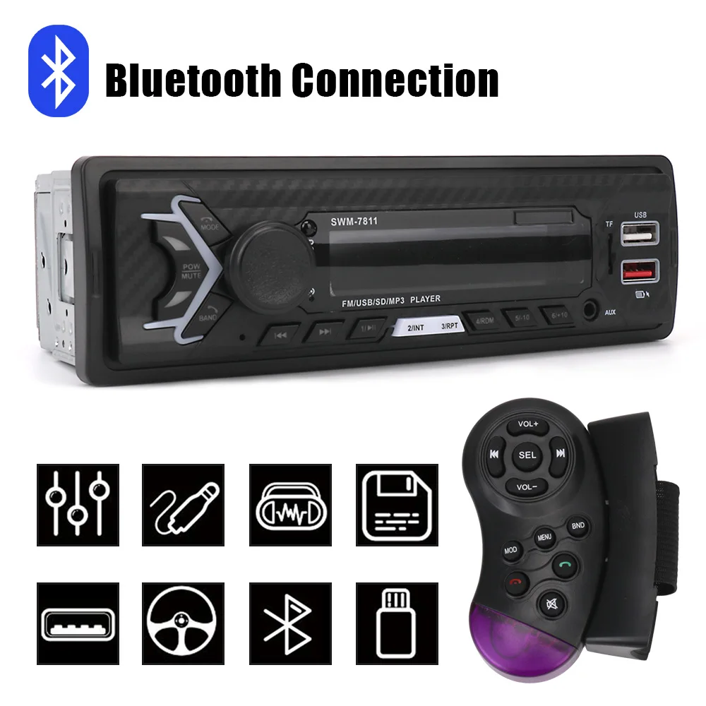 

Car Radio 1 DIN Stereo Bluetooth SWM-7811/7812 Multimedia Auto Parts Head Unit Handsfree AUX Function With Voice Control MP3