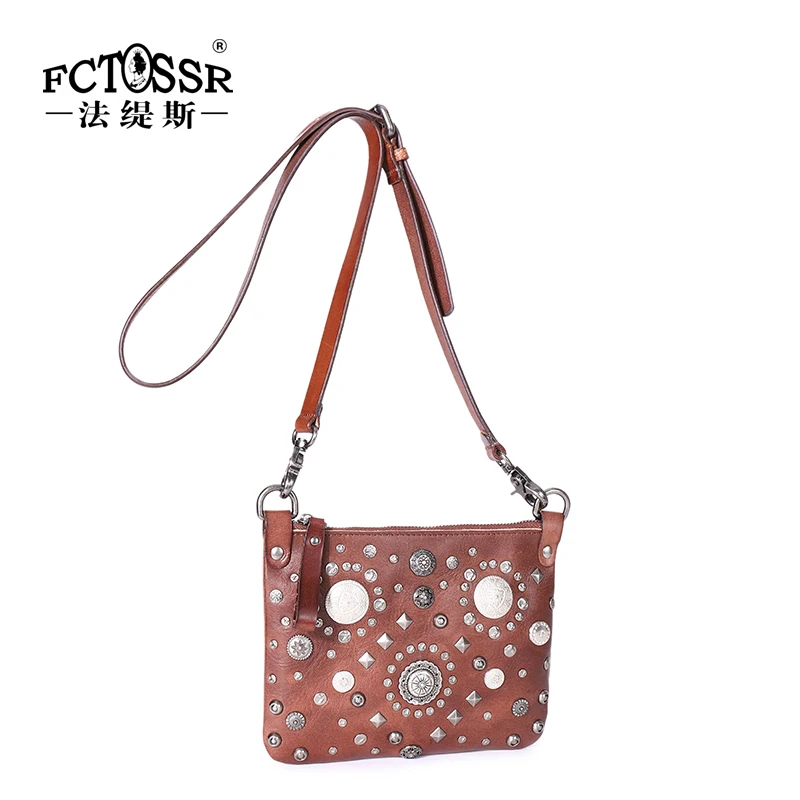

2019 New Retro Rivet Decorative Women Shoulder Bag Original Cowhide Leather Messenger Crossbody Bag Ladies Clutch Bag