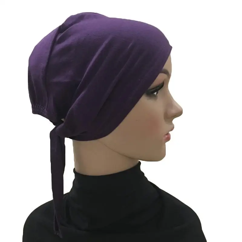 Dark Purple Женская хлопковая шапка бандана под голову шапочка с шарфом головной убор мусульманская внутренняя шапка после химиотерапии исламские арабские шапочки Skullies Повседневная - Цвет: Dark Purple