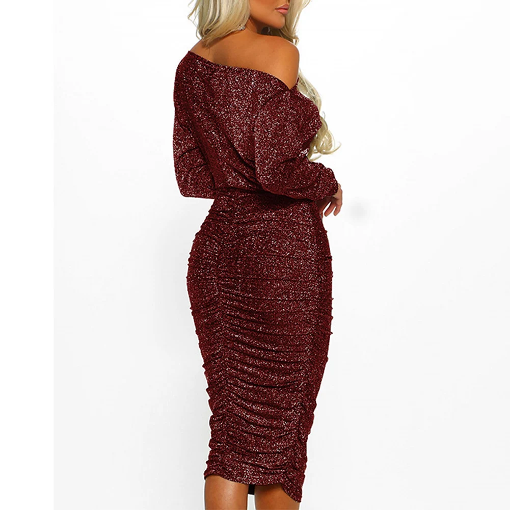 Bikitique сексуальное женское платье на одно плечо рукав летучая мышь обтягивающее