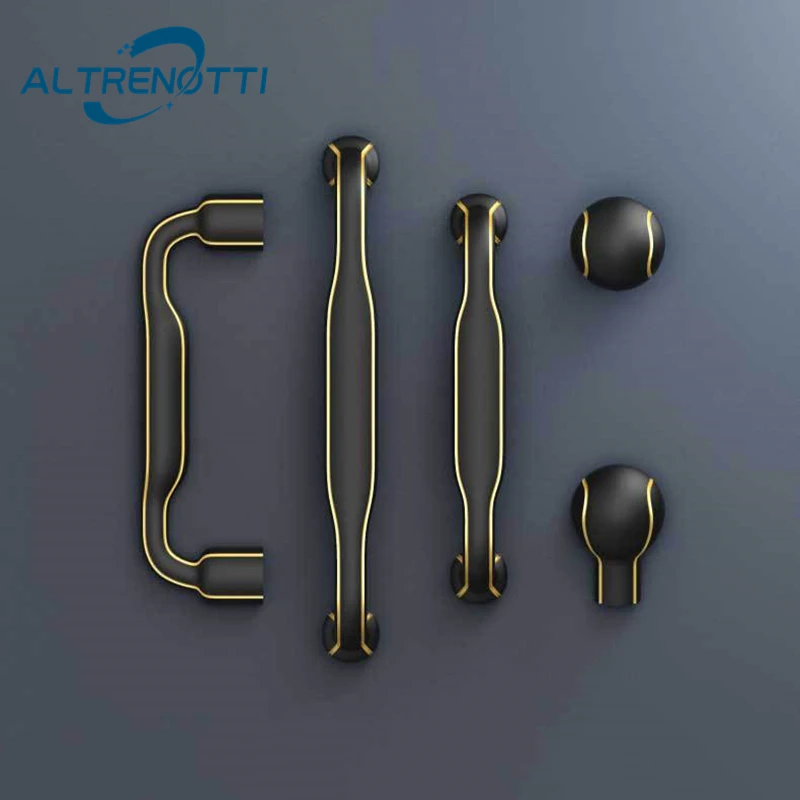 

New Furniture Handle Modern Zinc Alloy Wardrobe Cupboard Drawer Knob Black Cabinet Kitchen Closet Dresser Door Pull Hardware
