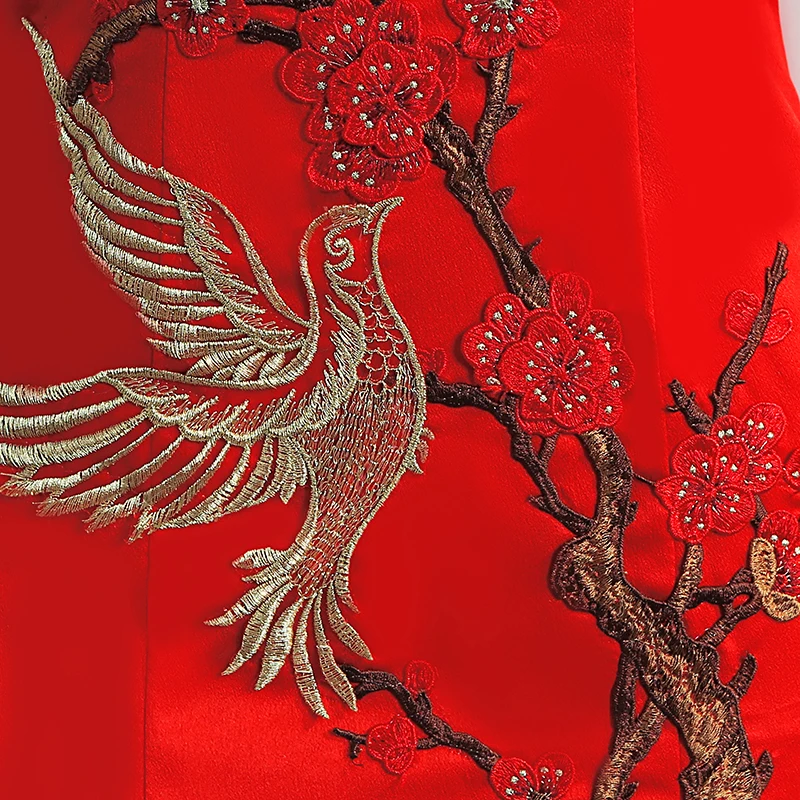 Красные китайские Свадебные Длинные Cheongsam ретро сексуальные тонкие Вечерние