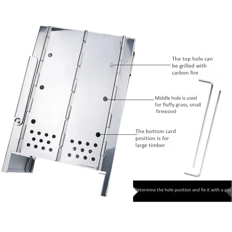 

Mini Outdoor Firewood Stove Camping Cooking Picnic Travel Stainless Steel Square Wood Stove Charcoal Folding Grill