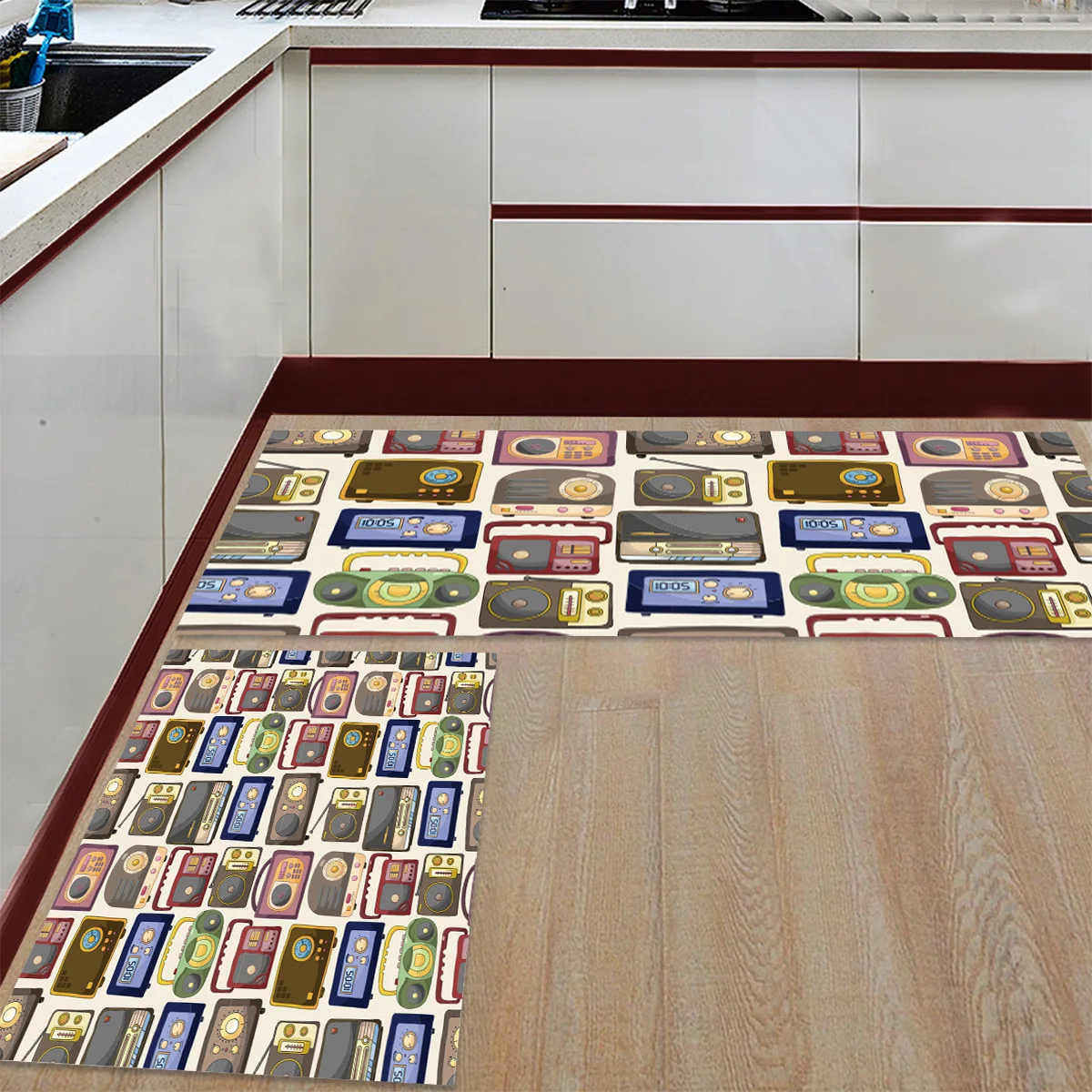 Кухонный коврик нескользящий мультяшный радиоприемник с принтом для прихожей и