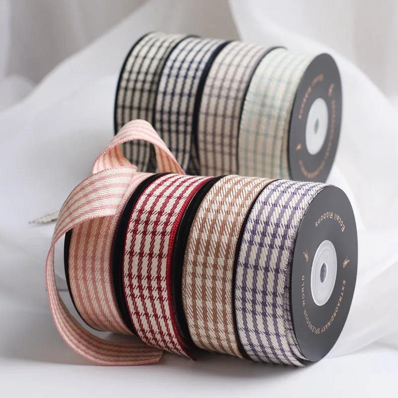 Лента из хлопка и льна в клетку 10 ярдов | Дом сад