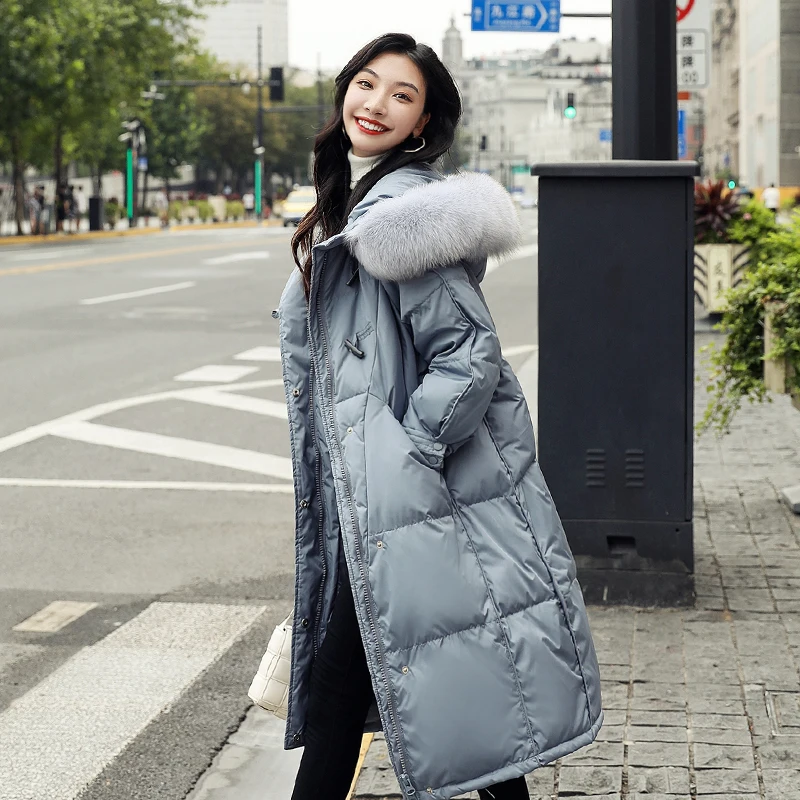 

Зимняя женская куртка из натурального Лисьего меха, Длинная утепленная женская парка, модная куртка, женские пальто и куртки, женская одежд...