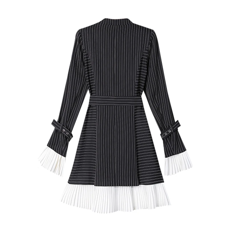 

XIZIHUPAN Patchwork Striped Blazer For Women Notched Long Sleeve Sashes Loose Casual Blazers Female 2021 Spring Fashion Clothes