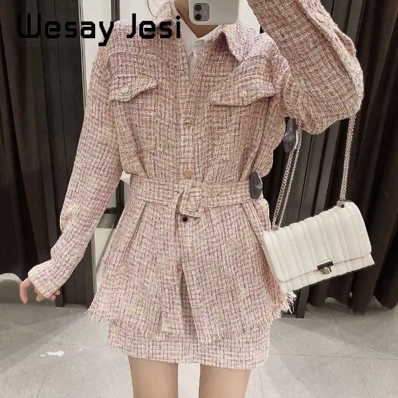 

Women blazers and jackets england office lady simple Sashes Single-breasted Pink Long za blazer feminino blazer mujer 2020