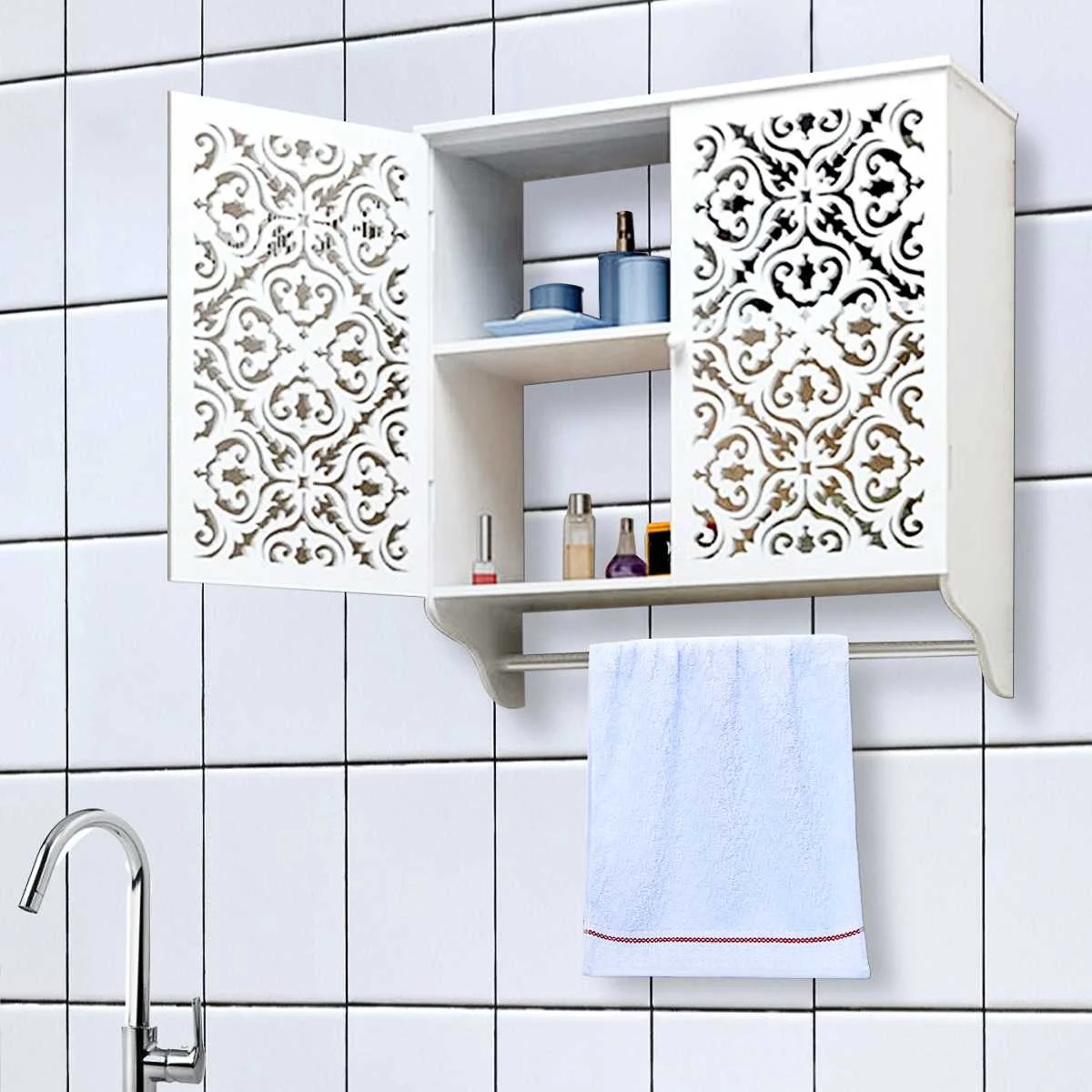

Bathroom Cabinet 44x22x45cm Wall Mounted Bathroom Toilet Furniture Cabinet Wood-Plastic Cupboard Shelf Cosmetic Storage Rack