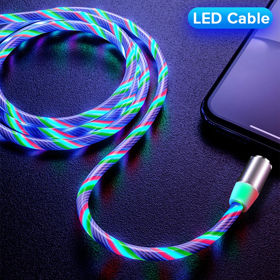 1 м Магнитный кабель usb type C шнур светящийся провод для передачи данных Samaung huawei Xiaomi