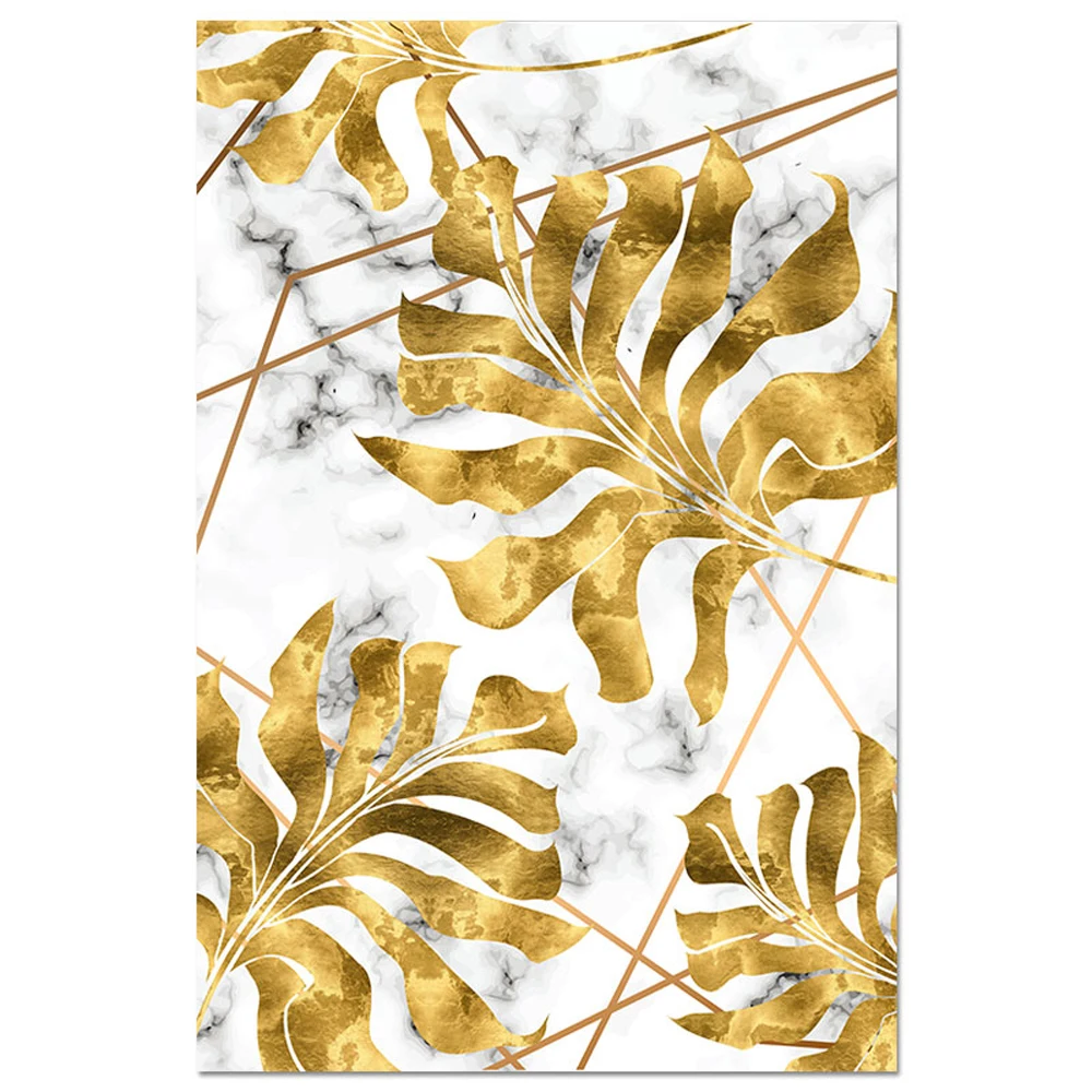 

Nordic Golden Abstract Leaf Flower Wall Art Canvas Painting Modern Plant Poster Print Wall Picture Living Room Unique Decoration