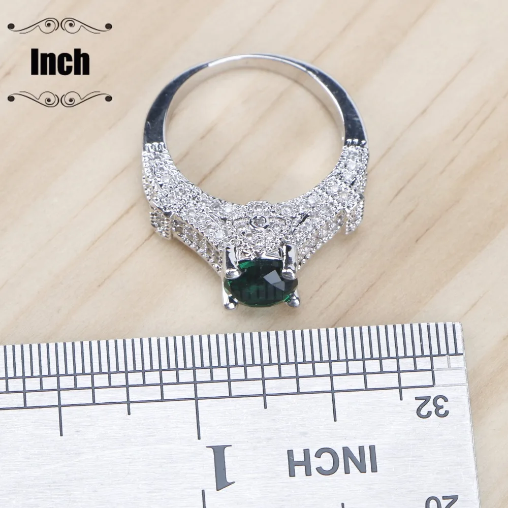 

Bridal 925 Sterling Silver Jewelry Sets Green Zirconia Stone Earrings For Women Wedding Jewelry With Ring Pendant Necklace Set