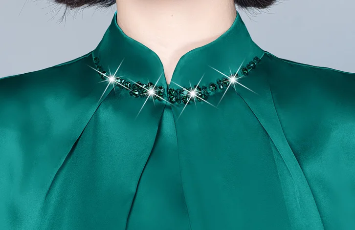 

Fashion casual clothing women tops korean elegant female long sleeve beading stitching chiffon blouse shirt 2021 new spring