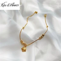 kissflower ak12 fine jewelry wholesale fashion hot woman girl bride mother birthday wedding gift beads fu lock 24kt gold anklet