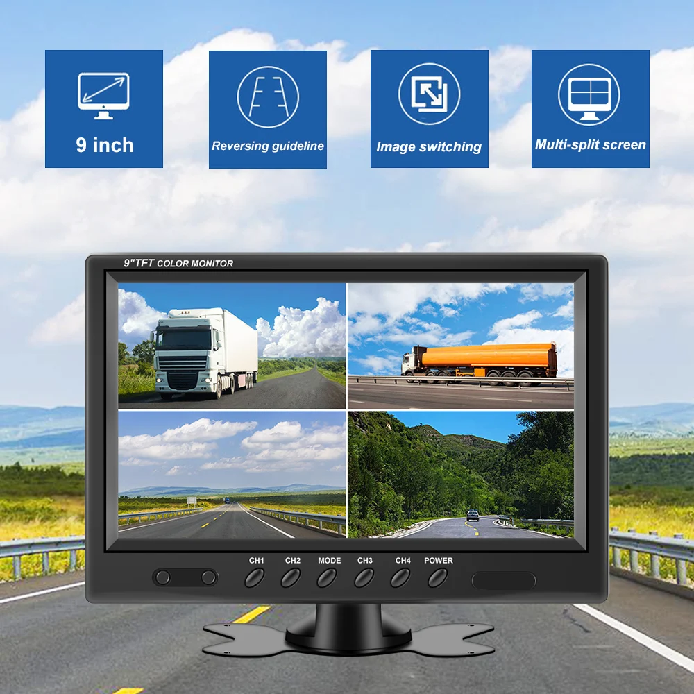 $62.10 9 inch TFT LCD Split Screen Quad Monitor Security Surveillance Car Headrest Rear View Monitor Parking Rear view Camera System