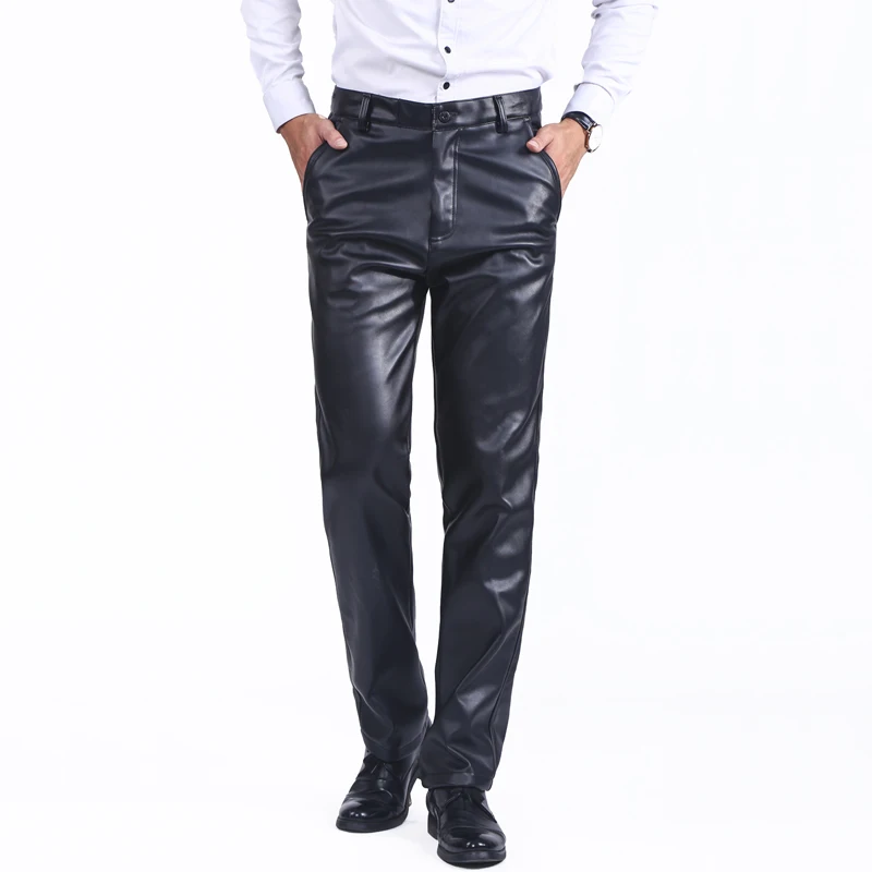 

2022 Spring Summer Autumn Men Leather Pants Straight Moto & Biker Trousers Male PU Faux Leather Trousers Casual Pants