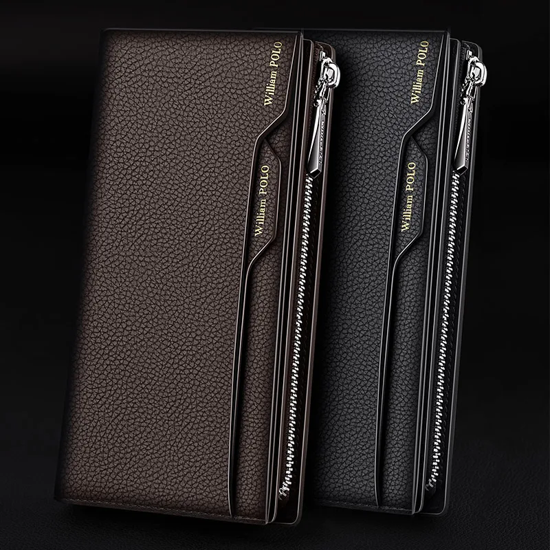 

Leather large capacity men's wallet long business card holder fashion noble mobile phone bag zipper Purse Handbag Coin Purse