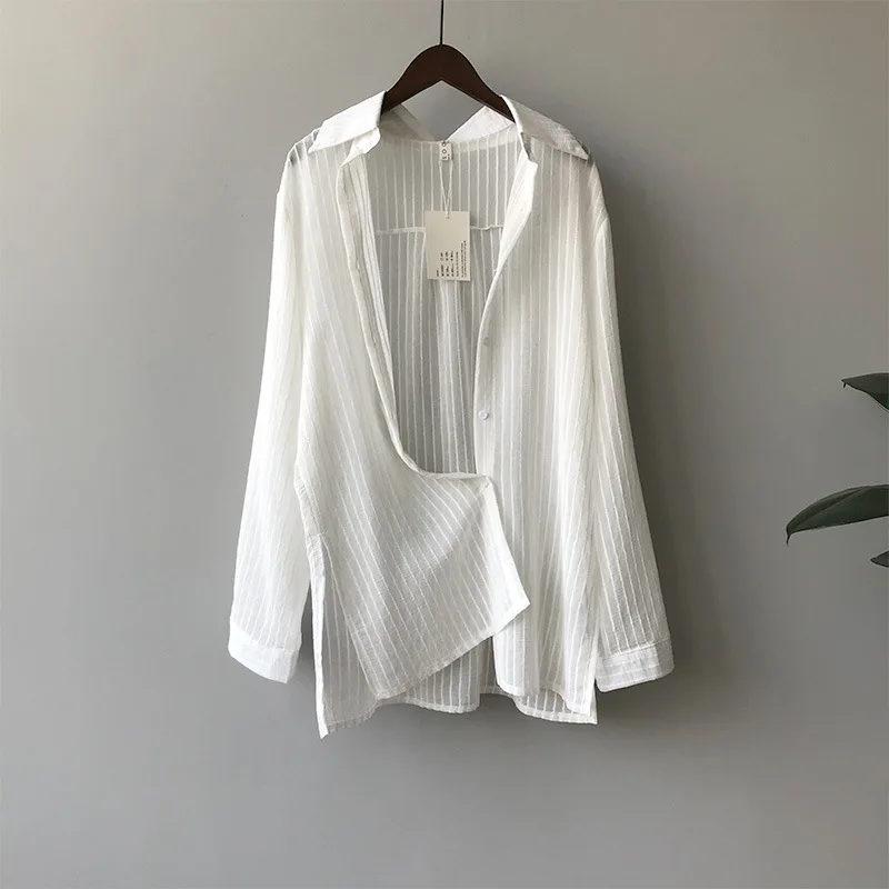 

COZOK 2021 New Korean Sunscreen Shirt Long Sleeve Thin Loose Casual Air Conditioning Shirt Female 3036