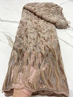 gold beaded french lace fabric with sequins tulle mesh fabric 2022 high quality nigerian lace fabric for wedding 4558b