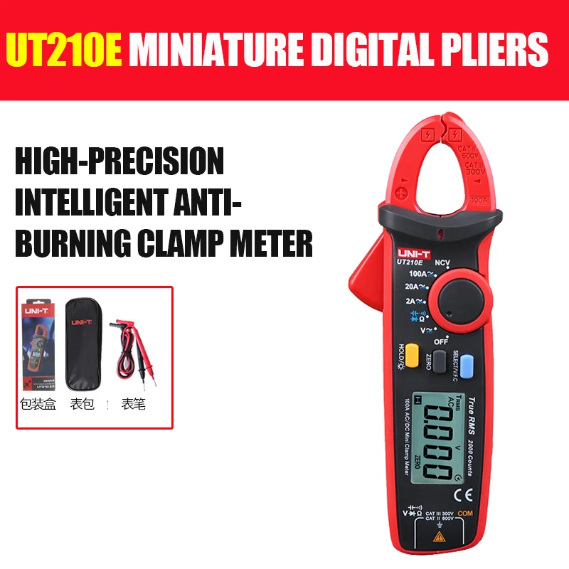UT210E UNI-T UT210E мини Цифровые токоизмерительные клещи AC/DC Ток Напряжение Авто Диапазон емкость Бесконтактный мультиметр диод - Цвет: UT210E