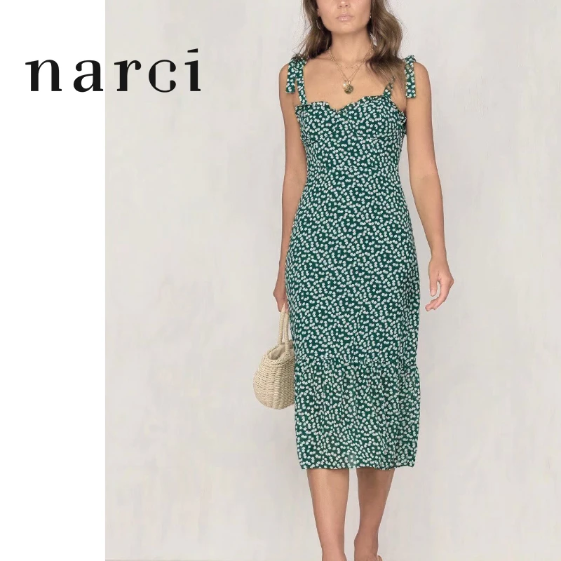 Женский сарафан с зеленым цветочным принтом narci модный Шифоновый Сарафан на