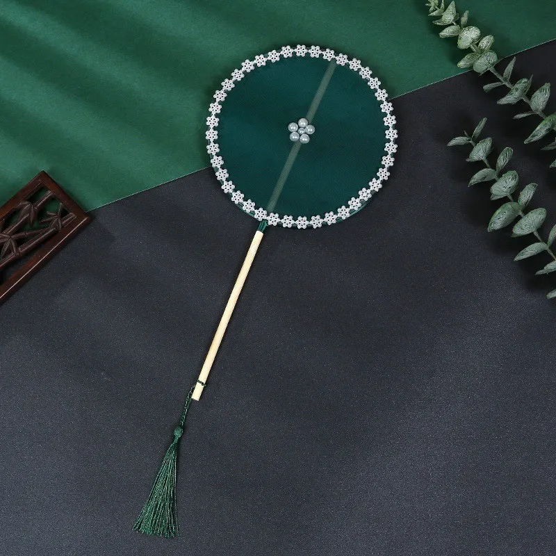 

Embroidery Long Handle Fan Classical Decorative Fans Hanfu Apparel Chiffon Bronzing Fan Palace Elegan Girl Gift Handmade Product