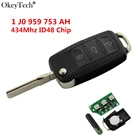 Раскладной ключ Okeytech с 3 кнопками, 434 МГц, чип транспондера ID48 для VW Golf 4 5 Passat Polo 2000-2006 1 J0 959 753 Ач